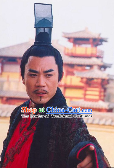 Han Dynasty Chinese Classic Type of Imperial Emperor Black Wigs and Coronet for Men