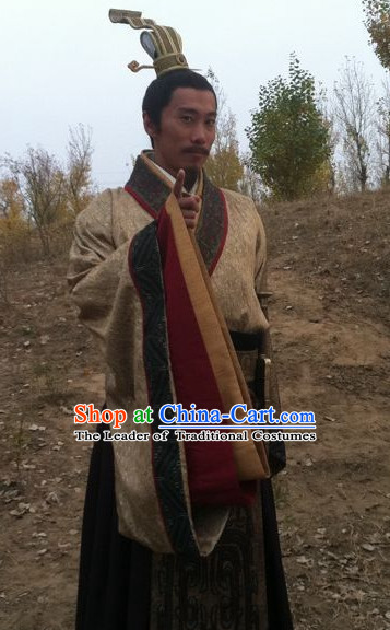 Ancient Chinese Style Minister Dress Authentic Clothes Culture Costume Han Dresses Traditional National Dress Clothing and Headwear Complete Set for Men