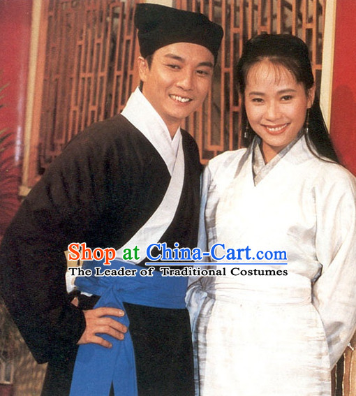 Traditional Chinese Ancient Peasant Husband and Wife Costume 2 Complete Sets for Men and Women