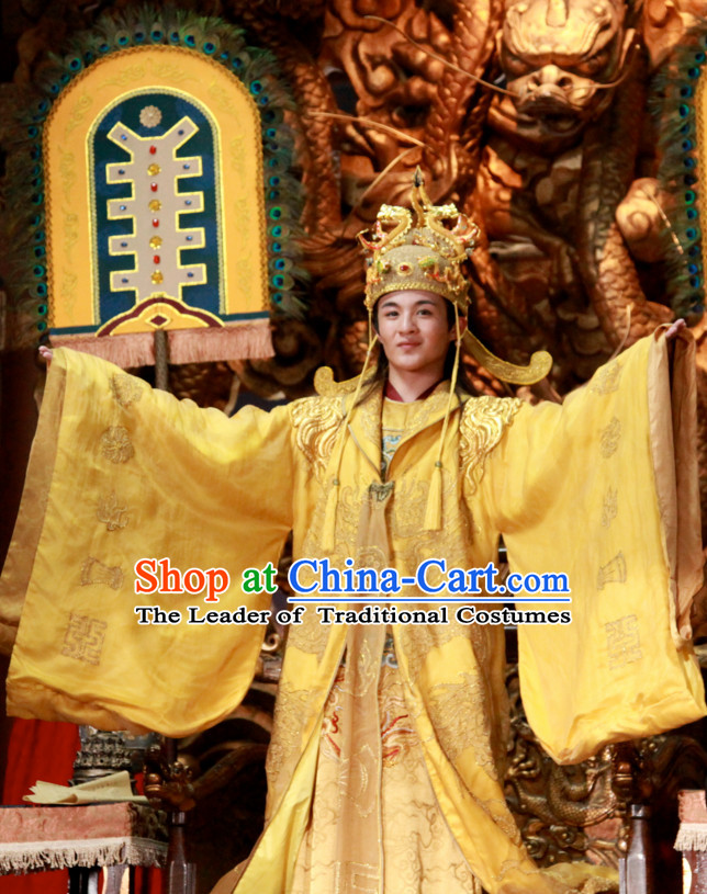 Custom Made Traditional Chinese Ancient Emperor Costumes and Crown Complete Set