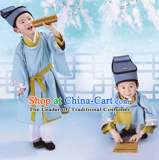 Ancient Chinese Scholar Student Costumes Complete Set for Boys Children