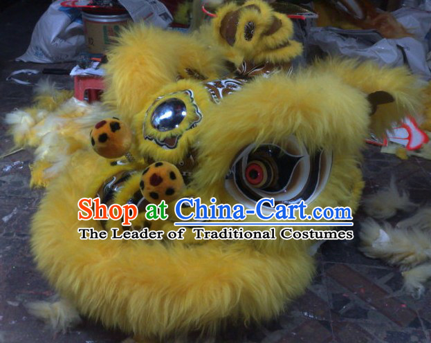 Top Yellow Chinese Classic 100_ Natural Long Hok San Style Lion Dance Costumes Complete Set