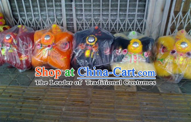 Top Teenagers Chinese Classical 100_ Natural Long Wool Fut San Lion Dance Costume Complete Set