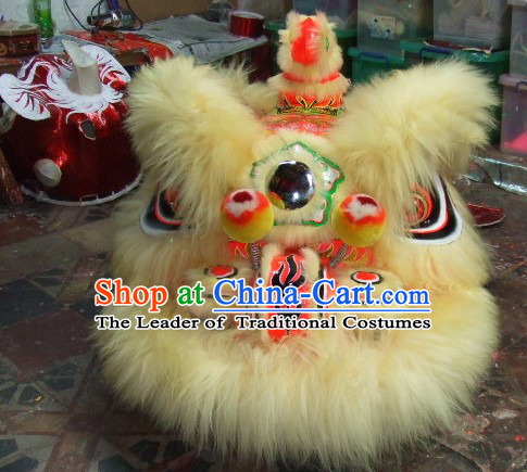 Top Beige Long Wool Ancient Chinese Traditional Lion Dance Costumes Complete Set