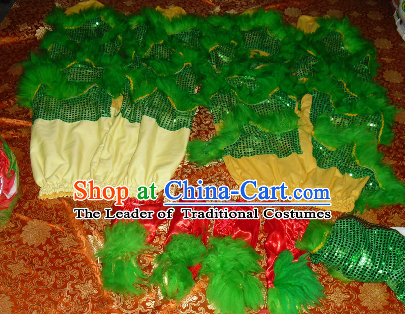 Green Top Asian Chinese Lion Dance Troupe Performance Suppliers 2 Pairs of Pants and Claws