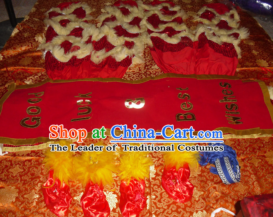 Red Wool Top Asian Chinese Lion Dance Troupe Performance Suppliers 2 Pairs of Pants and Claws