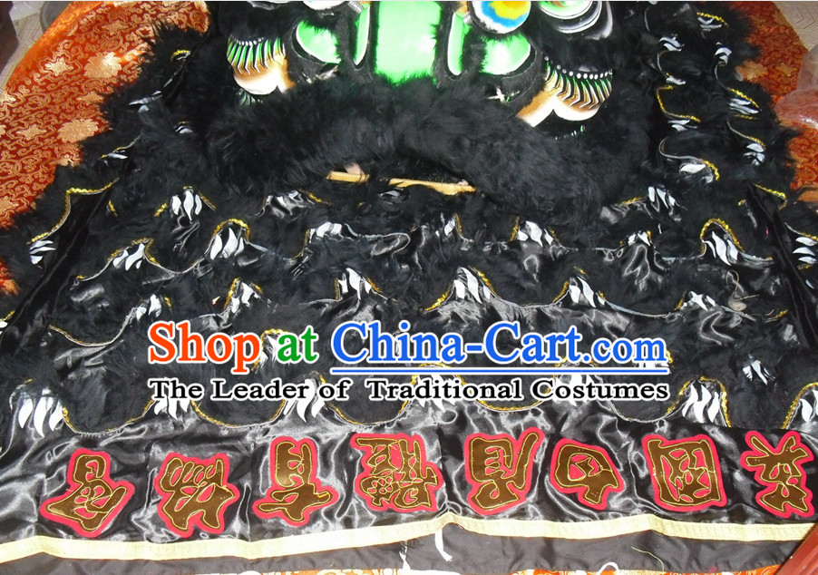 Black Color Top Asian Chinese Lion Dance Troupe Performance Suppliers Pants Equipments Art Instruments Lion Tail Costumes Set