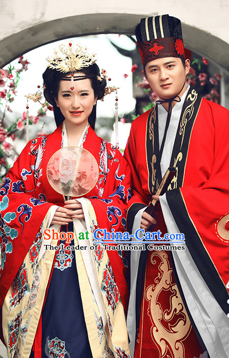 Ancient Chinese Clothing Dress Garment and Hat Complete Set for Men and Women