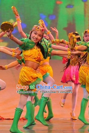 Chinese Traditional Stage Dance Dress Dancewear Costumes Dancer Costumes Dance Costumes Chinese Dance Clothes Traditional Chinese Clothes Complete Set for Kids