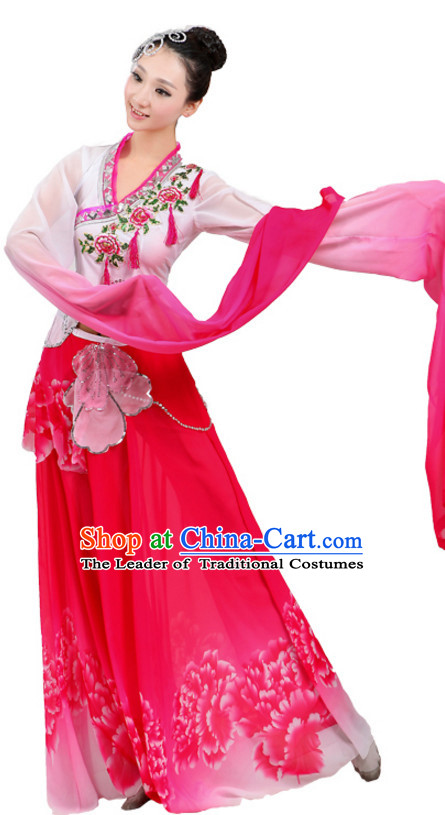 Chinese Traditional Stage Water Sleeve Dance Dancewear Costumes Dancer Costumes Dance Costumes Clothes and Headdress Complete Set for Children