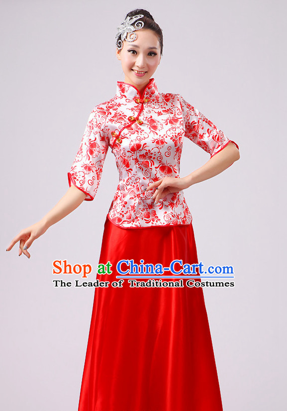 Chinese Traditional Stage Folk Dance Dancewear Costumes Dancer Costumes Dance Costumes Clothes and Headdress Complete Set for Girls Ladies