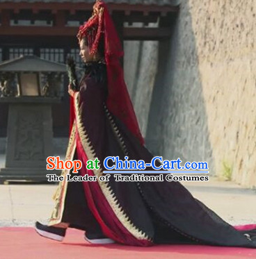 Chinese Traditional Ancient Empress Costumes Garment and Hair Jewelry Complete Set for Women Girls
