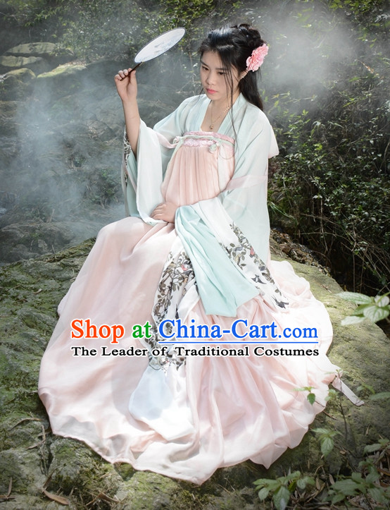 Traditional Asian Chinese Tang Dynasty Beauty Han Clothing Garment Hanfu Clothes Complete Set