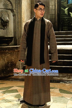 Chinese Minguo Time Mandarin Long Robe Complete Set for Men