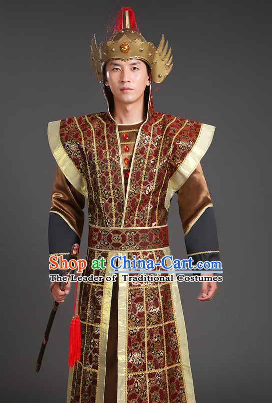 Chinese Ancient General Superhero Body Armor Fabric Costumes Complete Set for Men