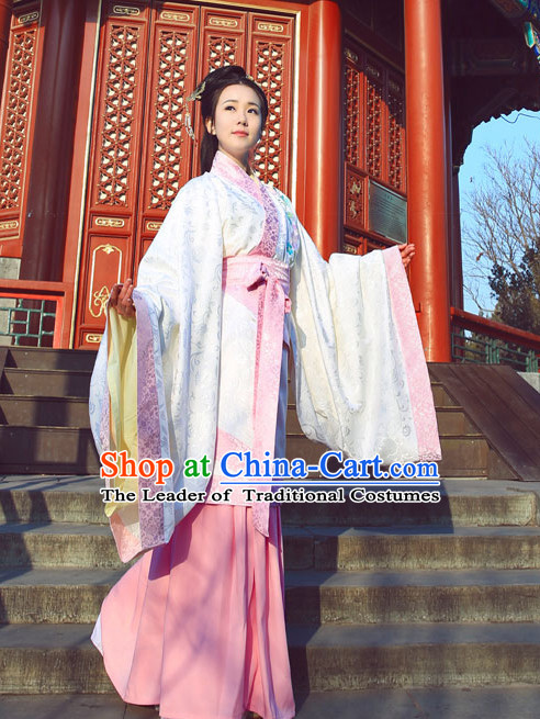 White Pink Chinese Ming Dynasty Clothing and Headdress Complete Set for Women