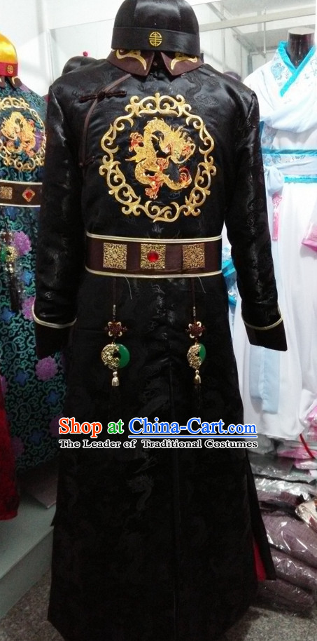 Traditional Chinese Qing Dynasty Prince Emperor Robe Gown Clothing and Hat Complete Set for Men