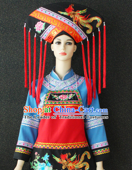 Chinese Zhuang Nationality Folk Dance Ethnic Wear China Clothing Costume Ethnic Dresses Cultural Dances Costumes Complete Set for Women Girls