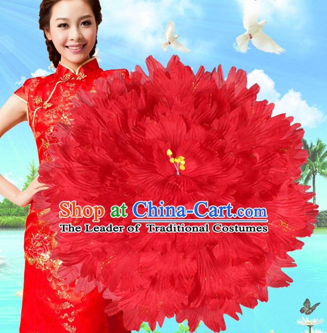 Red Traditional Dance Props Flower Umbrella Dancing Prop Decorations for Men Women Adults