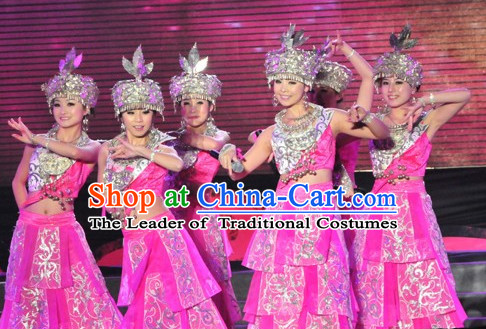 Chinese Miao Folk Dance Ethnic Dresses Traditional Wear Clothing Cultural Dancing Costume Complete Set for Women