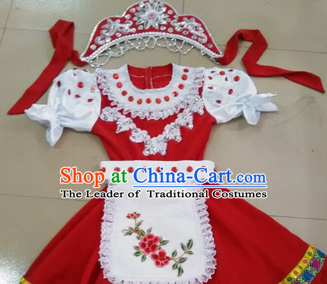 Russian People Folk Dance Ethnic Dresses Traditional Wear Clothing Cultural Dancing Costume Complete Sets for Women