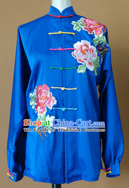 Top Asian Championship Color Changing Gradient Embroidered Peony Kung Fu Martial Arts Uniform Suit for Women Girls