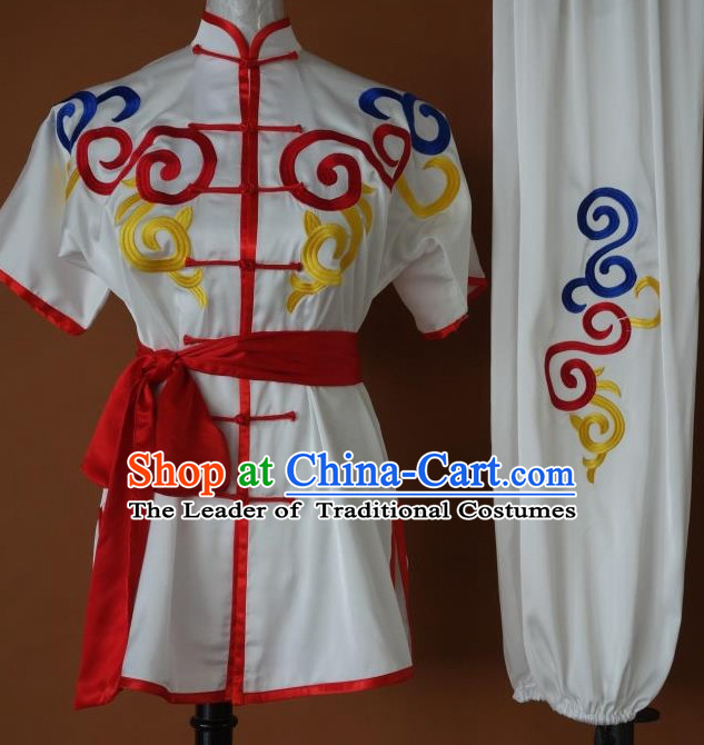 Short Sleeves Top Gold Asian Championship Kung Fu Martial Arts Uniform Suit for Women Men