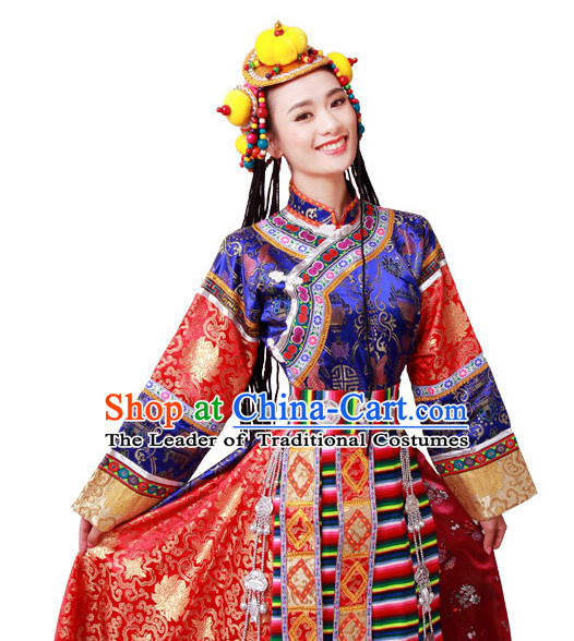 Chinese Tibetan Folk Dance Dress Clothing Dresses Costume Ethnic Dancing Cultural Dances Costumes for Women Girls