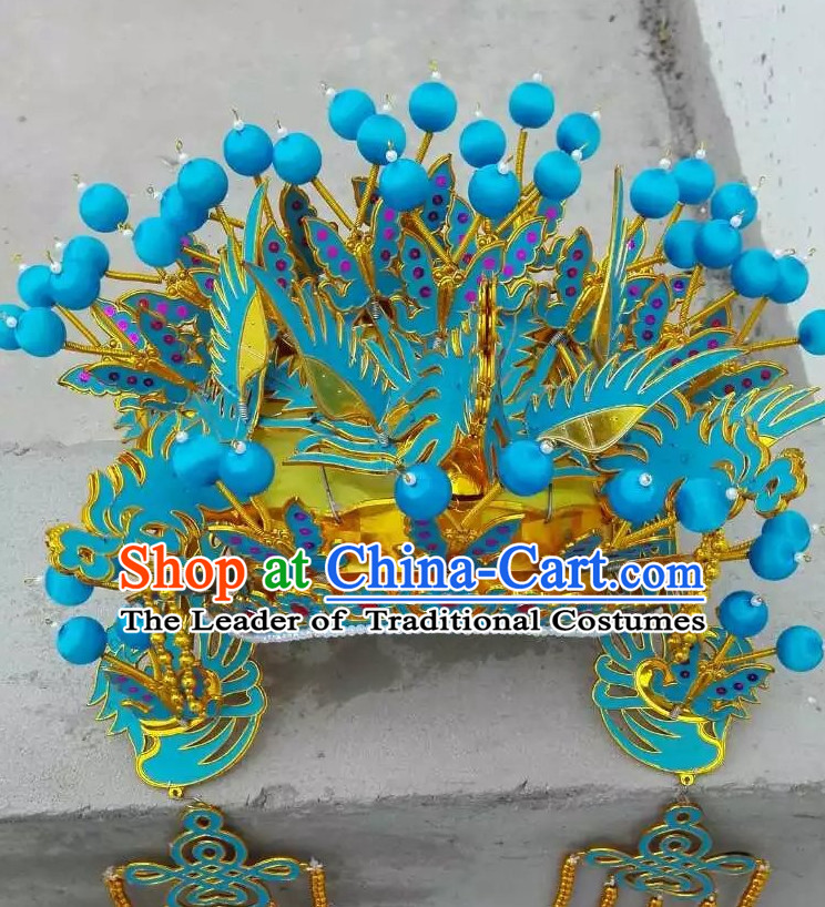 Light Blue Chinese Traditional Phoenix Coronet Opera Hat