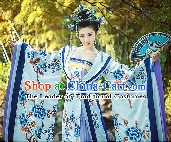 Top Blue White Chinese Imperial Royal Princess Traditional Wear Queen Dresses Fairy Cosplay Costumes Ideas Asian Cosplay Supplies Complete Set