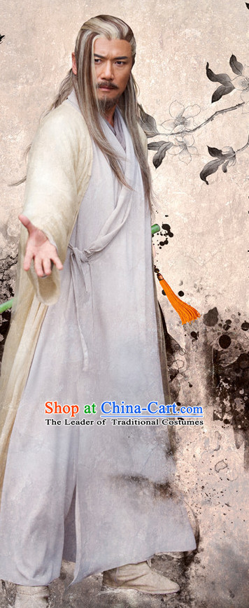 Chinese Ancient Kung Fu Master Costumes Clothing Complete Set for Men