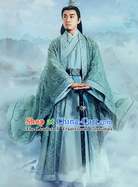 Ancient Chinese Guzhuang Men's Clothing _ Apparel Chinese Traditional Dress Theater and Reenactment Costumes and Coronet Complete Set for Men