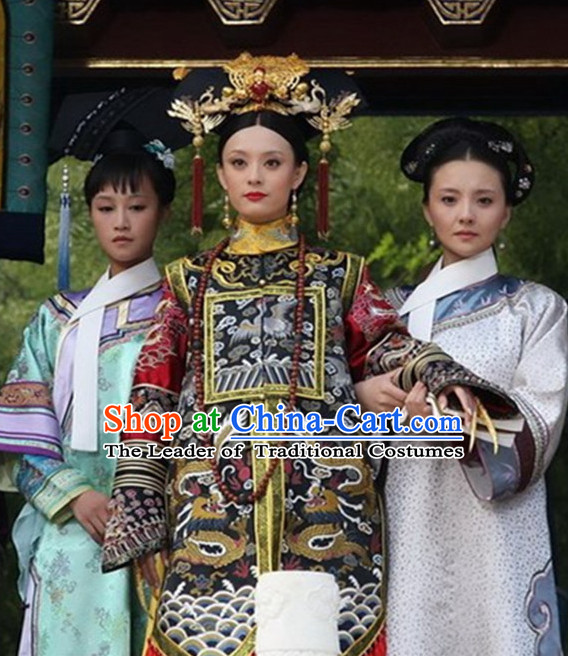 Chinese Empress Manchu Women's Wedding Bridal Clothing _ Apparel Chinese Traditional Dress Theater and Reenactment Costumes and Headwear Complete Set