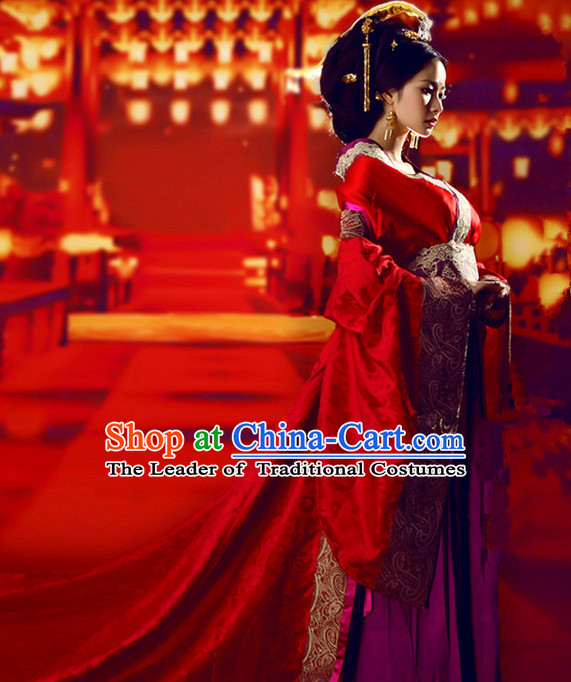 Chinese Empress Tang Dynasty Women's Wedding Bridal Clothing _ Apparel Chinese Traditional Dress Theater and Reenactment Costumes and Headwear Complete Set