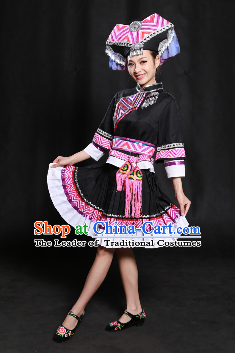 Happy Festival Chinese Minority Miao Dress Uniform Traditional Stage Ethnic National Costume Sale Complete Set