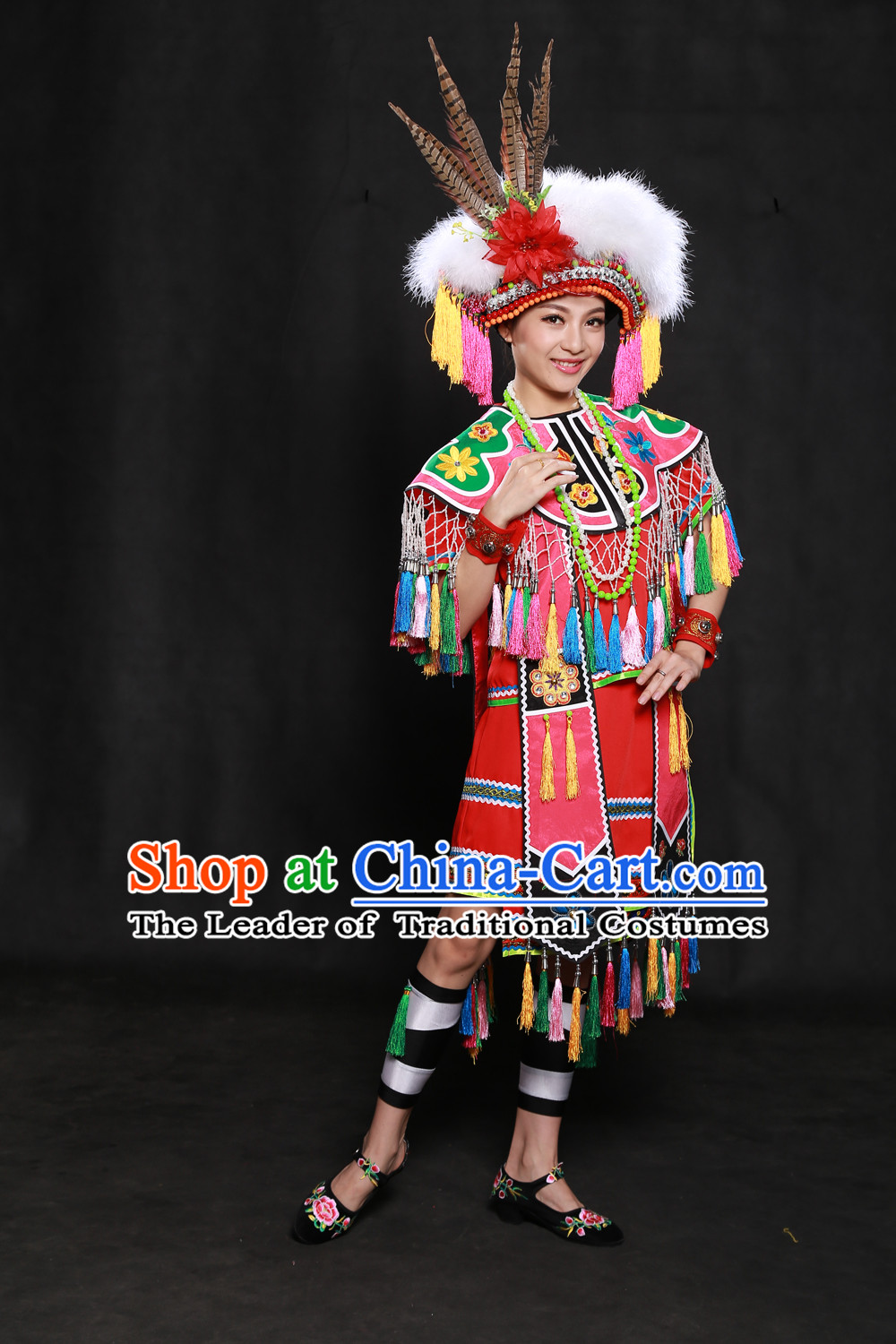 Happy Festival Chinese Minority Dress Taiwan Uniform Traditional Stage Ethnic National Costume Sale Complete Set