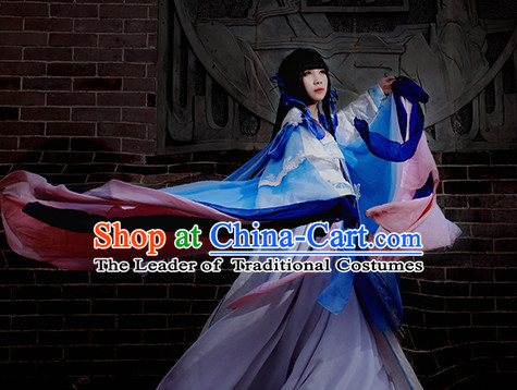 Top Blue Pink Chinese Imperial Royal Princess Traditional Wear Queen Dresses Fairy Cosplay Costumes Ideas Asian Cosplay Supplies Complete Set