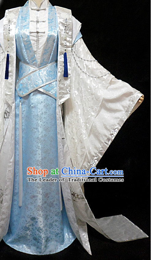 Blue Ancient China Style Poet Hanfu Costumes High Quality Chinese National Costumes Complete Set for Men