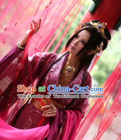 Top Chinese Ancient Costumes Theater and Reenactment Costumes and Headgear Complete Set for Women