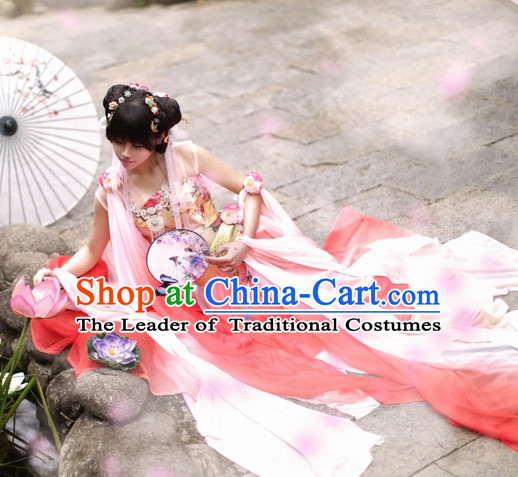 Top Chinese Ancient Princess Costumes Theater and Reenactment Costumes and Headgear Complete Set for Women
