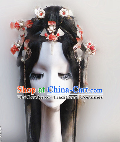 Orange Chinese Classical Fairy Headwear Crowns Hats Headpiece Hair Accessories Jewelry Set