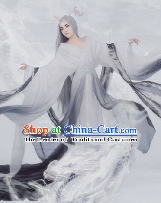 Traditional Chinese Women Fairy Clothing Dresses National Costume and Hair Ornaments Complete Set