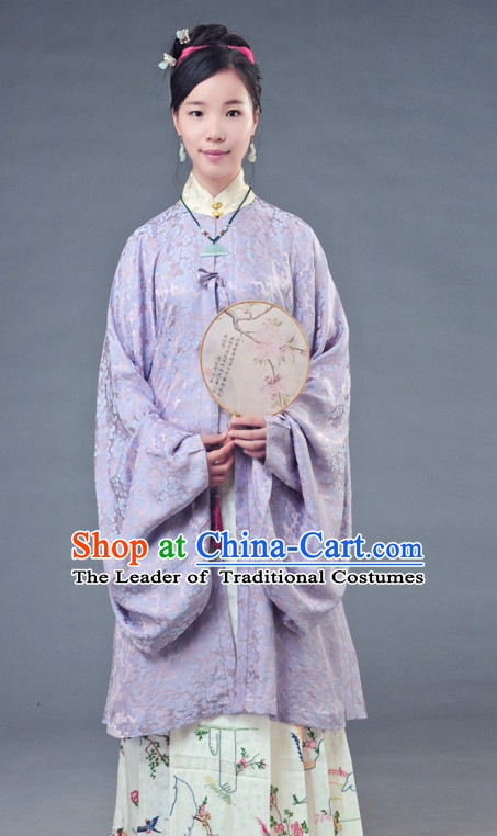 Chinese Ming Dynasty Female Han Fu Costumes and Hair Ornaments Complete Set