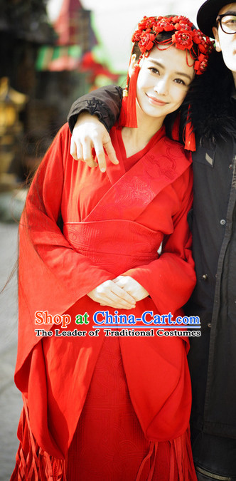 China Ancient Red Hanfu Wedding Dresses and Hair Ornaments Female Bridal Han Fu Complete Set