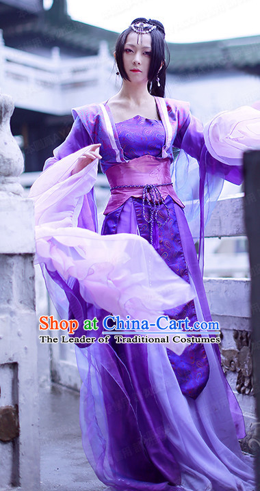 Purple Chinese Princess Hanfu Robe Clothing Handmade Bjd Dress Opera Costume Drama Costumes Complete Set