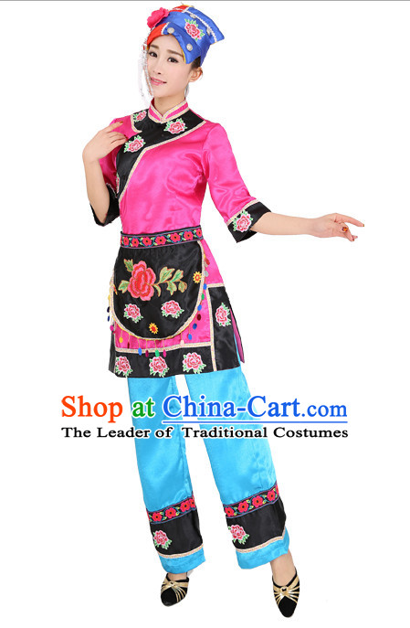 Chinese Minority Dance Dress China Fan Dance Costume Ribbon Dance Costumes Folk Dance Suit