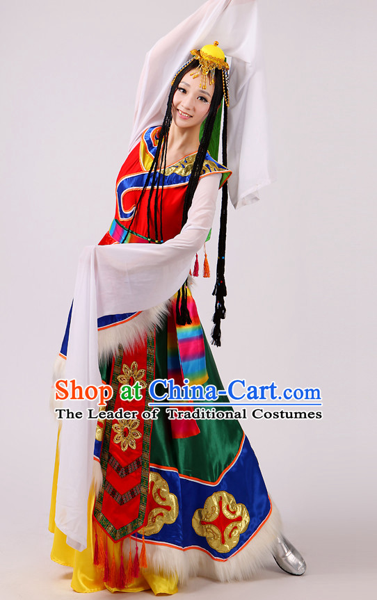 Chinese Folk Mongolian Dance Costume and Hat Complete Set for Women