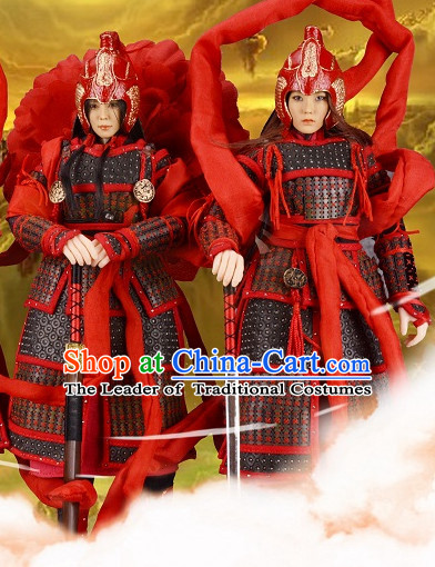 Chinese Classical General Warrior Body Armor Hanfu Dress Gown Costumes Ancient Costume Clothing Complete Set