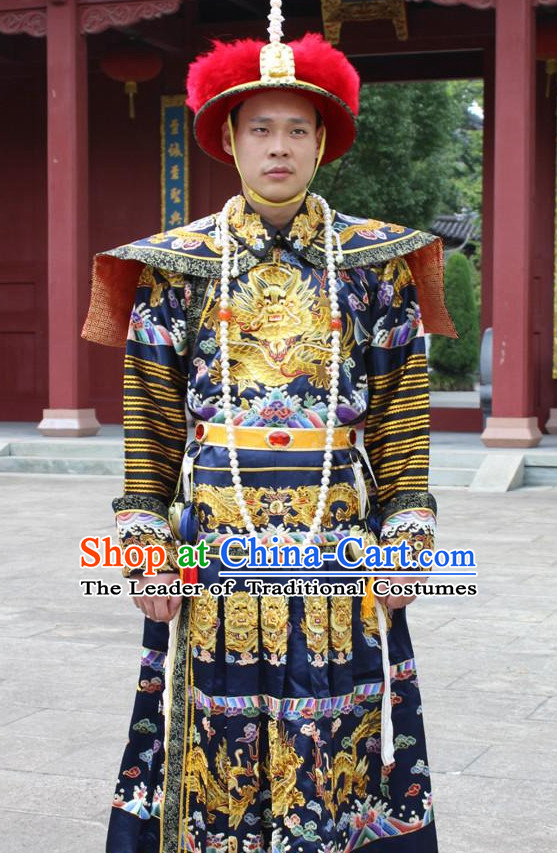 Chinese Classical Qing Dynasty Emperor Hanfu Dress Gown Costumes Ancient Costume Clothing Complete Set
