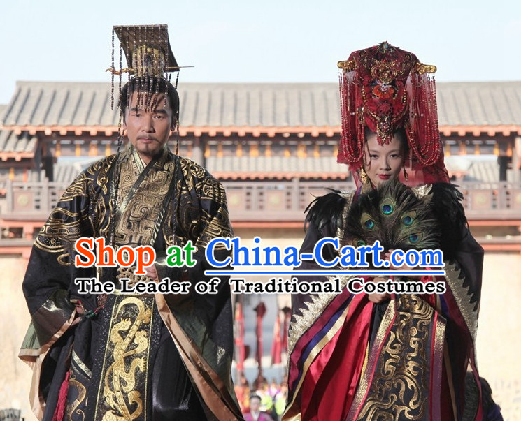Chinese Ancient Emperor and Empress Imperial Dresses and Hats Complete Set for Men and Women